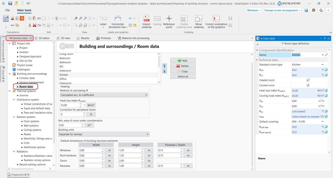 Preparation of building structure - Rooms layout - HelpSystem